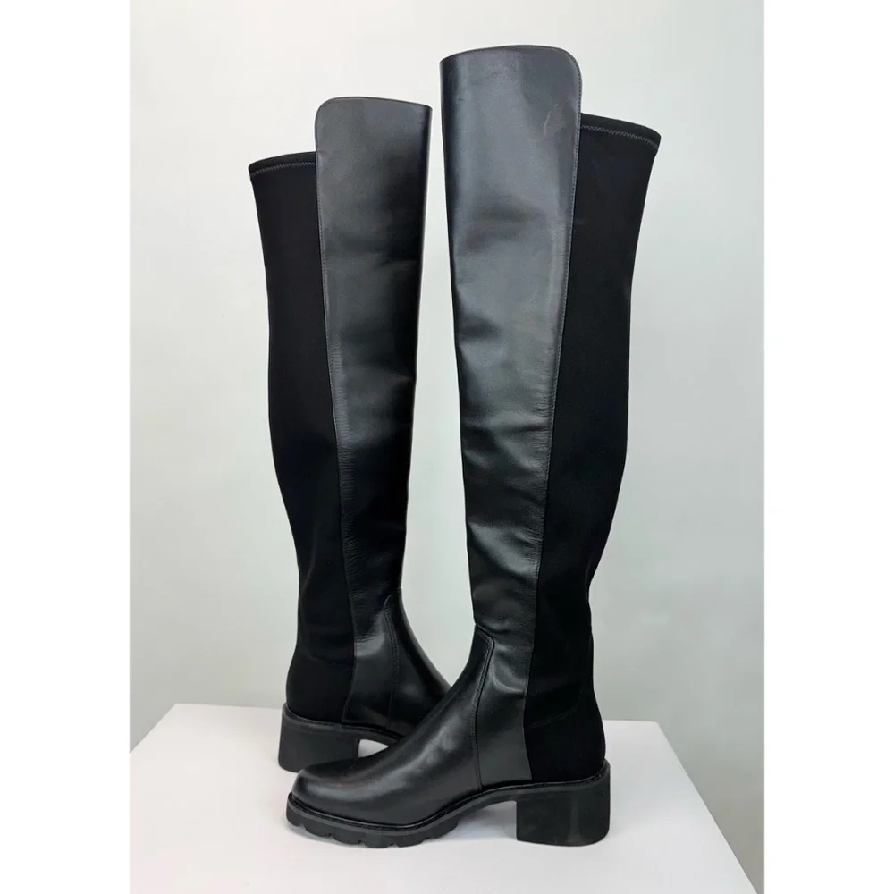 New Stuart Weitzman Alina Over The Knee Boot Black Leather Sz 5